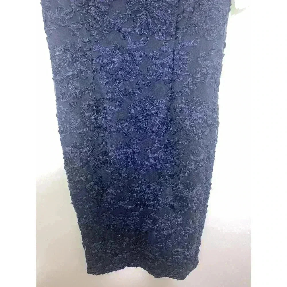 JS COLLECTION Embroidered Soutache Cocktail Sheath Dress Navy Size 4 - Picture 4 of 12
